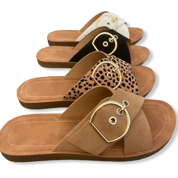 Tan Adjustable Buckle Criss Cross Sandals - Picture 6 of 11